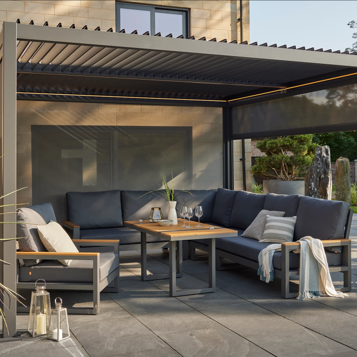 Royce Cube - Bioclimatic 3m x 4m L.E.D Anthracite Grey -  Louver Roof Pergola